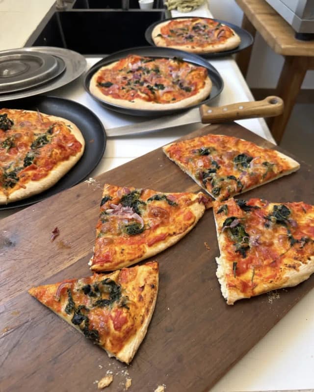 Freshly baked pizzas from the pizzeria